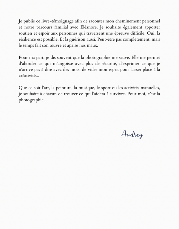 syndrome de rett - résilience - avant propos du livre Eleanore - Audrey GUYON - photographe normandie